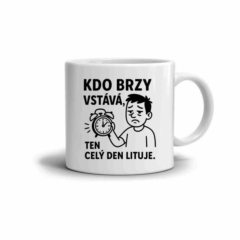 Biely keramický hrnček 330ml s obrázkom - citát skoré vstávanie