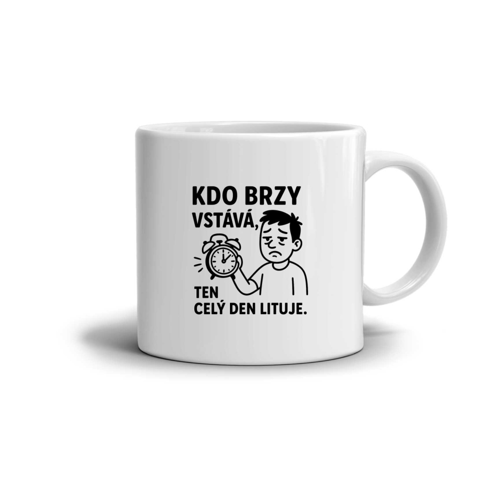 Biely keramický hrnček 330ml s obrázkom - citát skoré vstávanie