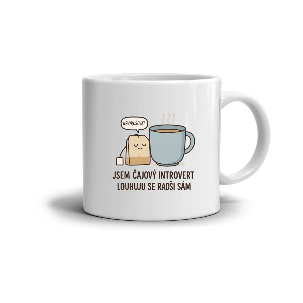 Biely keramický hrnček 330ml s obrázkom - citát čajový introvert