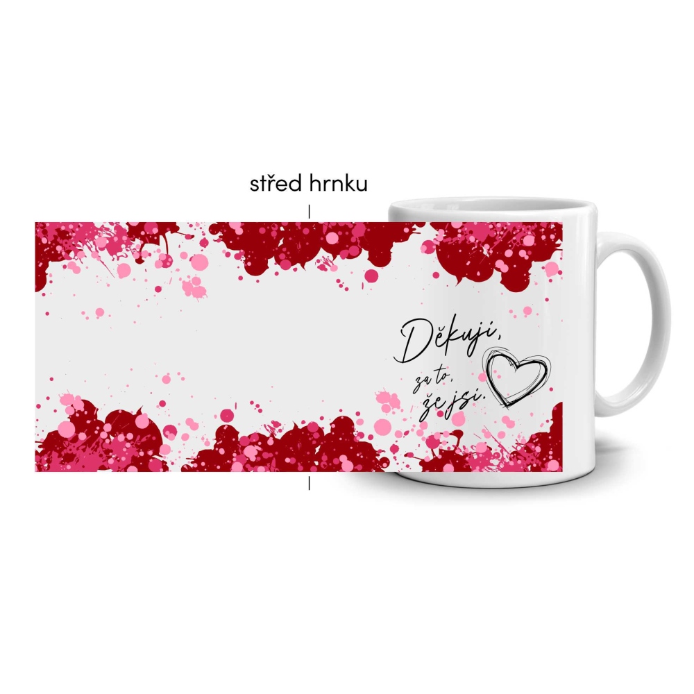 Biely keramický hrnček 330ml s obrázkom - „Ďakujem, že si“ (svetlý motív)