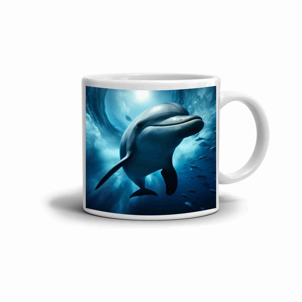 Biely keramický hrnček 330ml s obrázkom - delfín