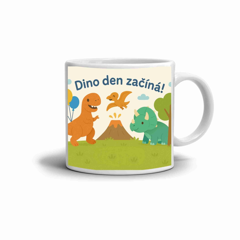 Biely keramický hrnček 330ml s obrázkom - dino deň