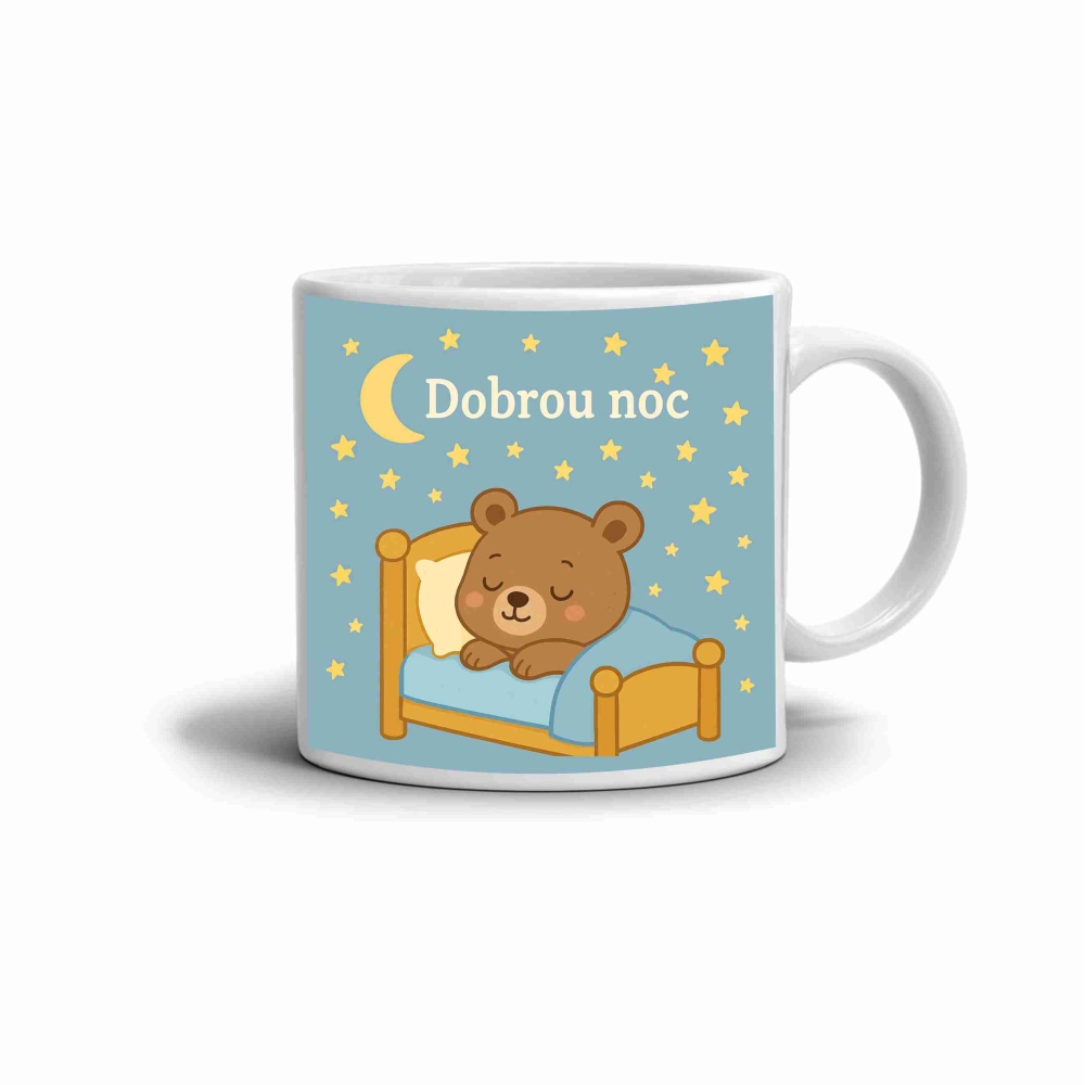 Biely keramický hrnček 330ml s obrázkom - dobrú noc