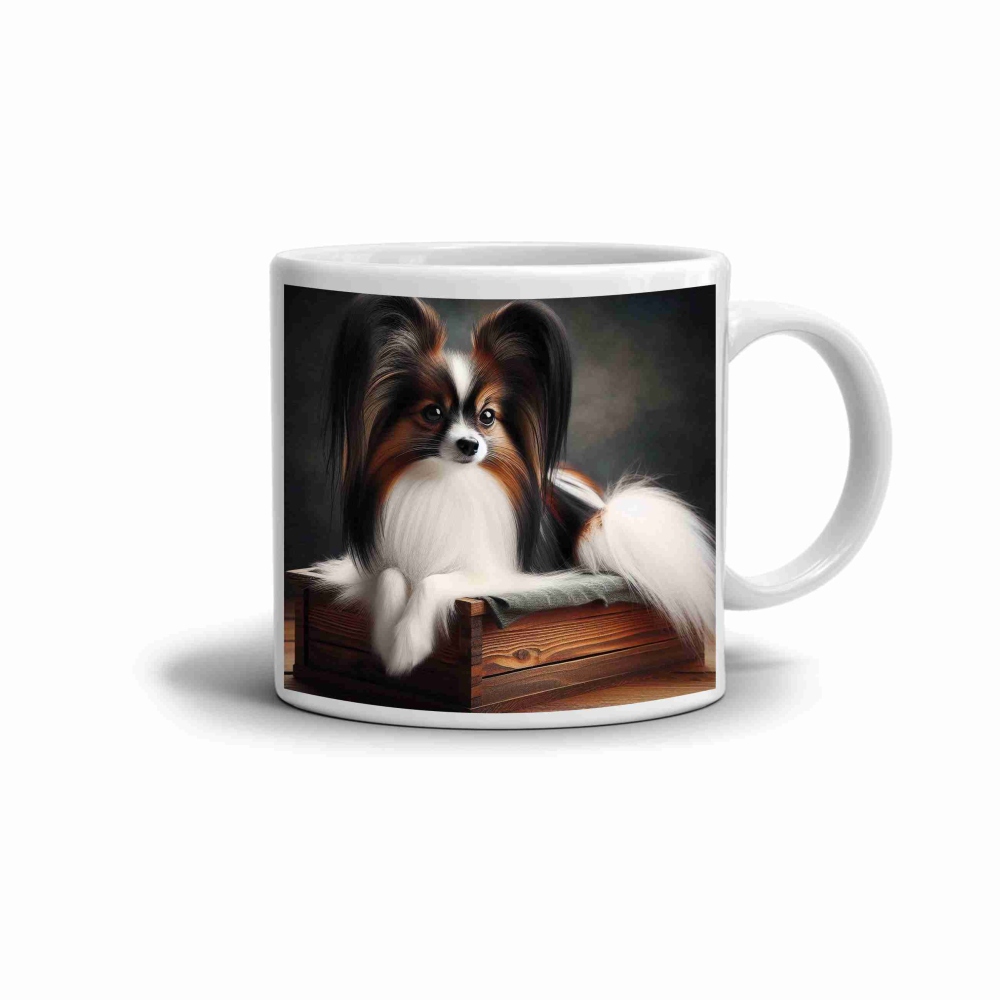 Biely keramický hrnček 330ml s obrázkom - elegantný papillon