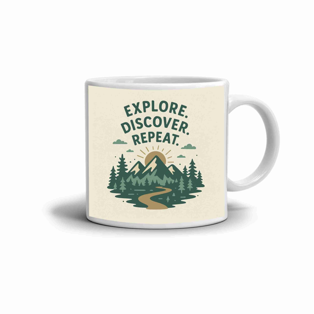 Biely keramický hrnček 330ml s obrázkom - explore repeat