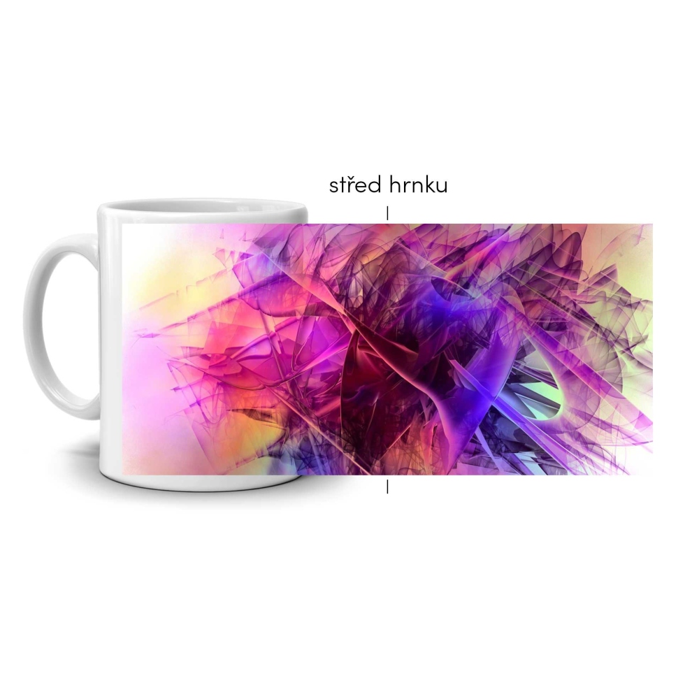 Biely keramický hrnček 330ml s obrázkom - fialový vír