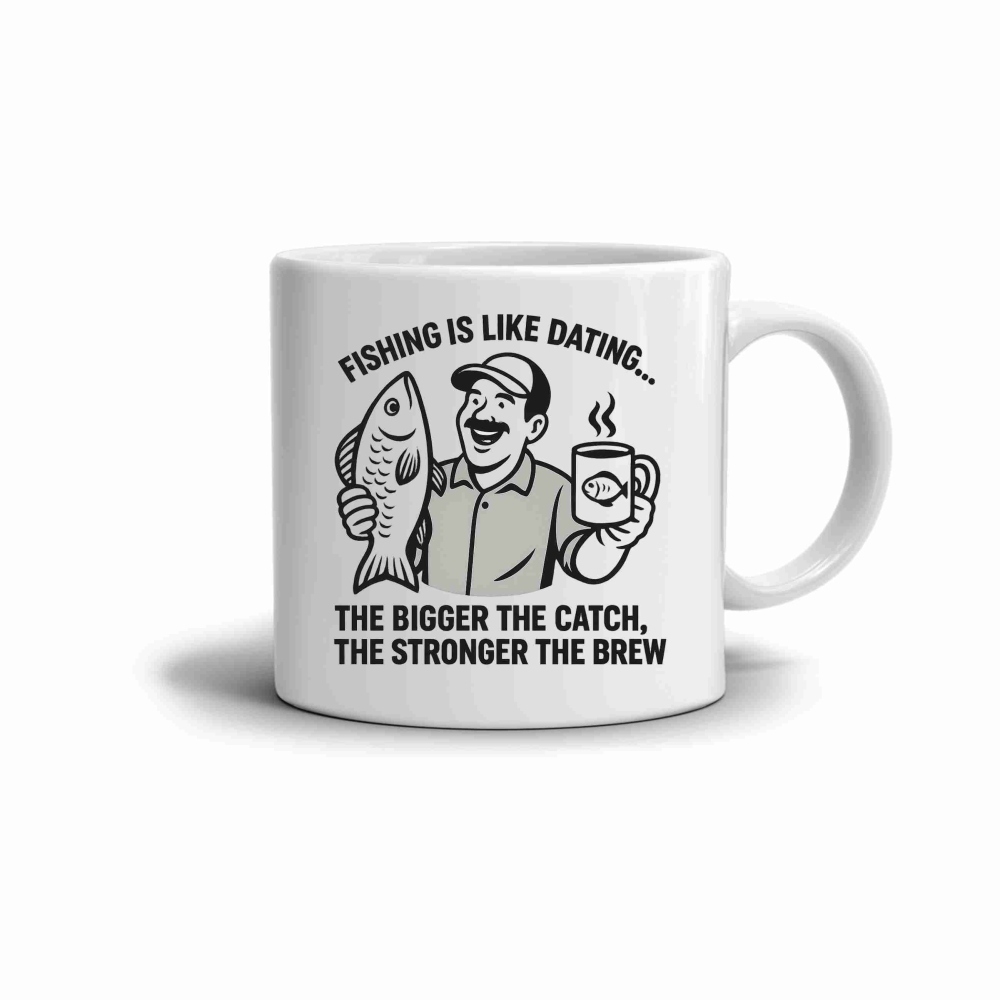 Biely keramický hrnček 330ml s obrázkom - fishing is like dating