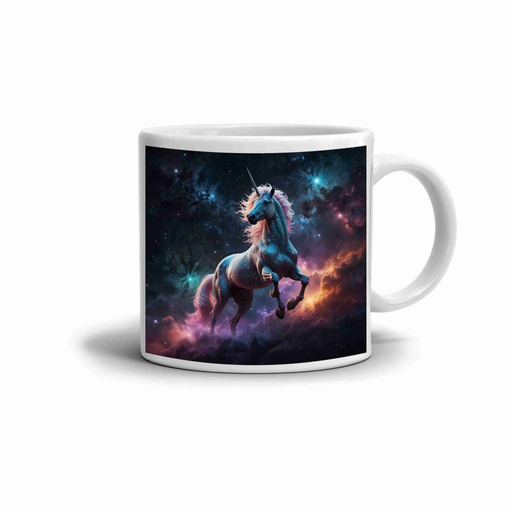 Biely keramický hrnček 330ml s obrázkom - galaktický jednorožec