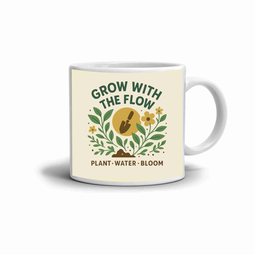 Biely keramický hrnček 330ml s obrázkom - grow with the flow