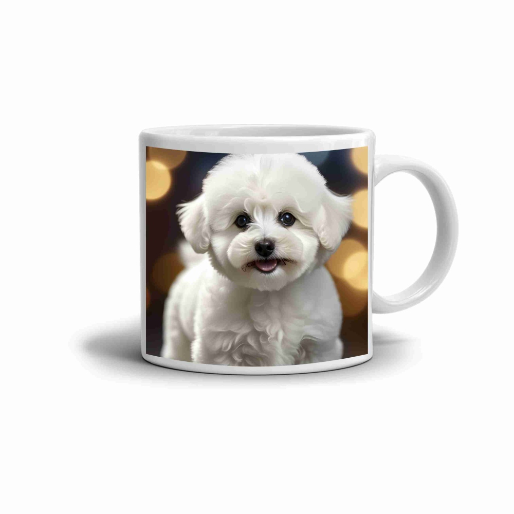 Biely keramický hrnček 330ml s obrázkom - hebučký bichon