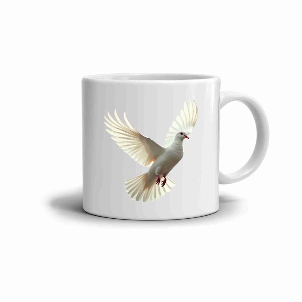 Biely keramický hrnček 330ml s obrázkom - holubica v lete