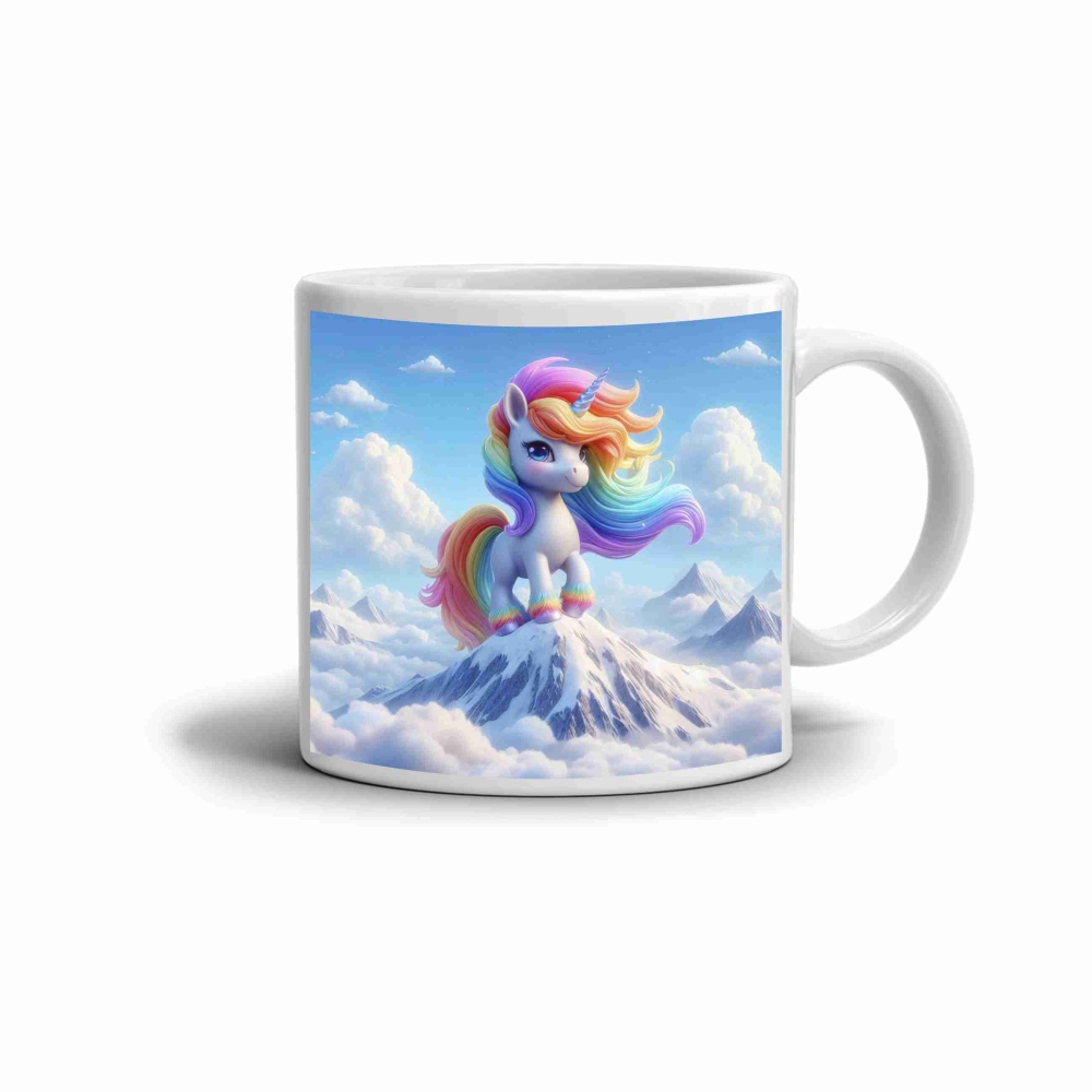 Biely keramický hrnček 330ml s obrázkom - hora kúzelného jednorožca