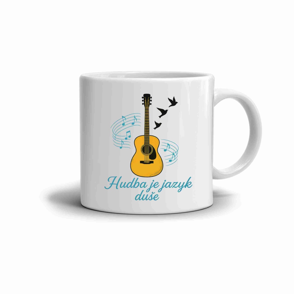 Biely keramický hrnček 330ml s obrázkom - hudba je jazyk duše