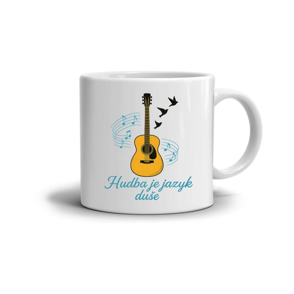 Biely keramický hrnček 330ml s obrázkom - hudba je jazyk duše
