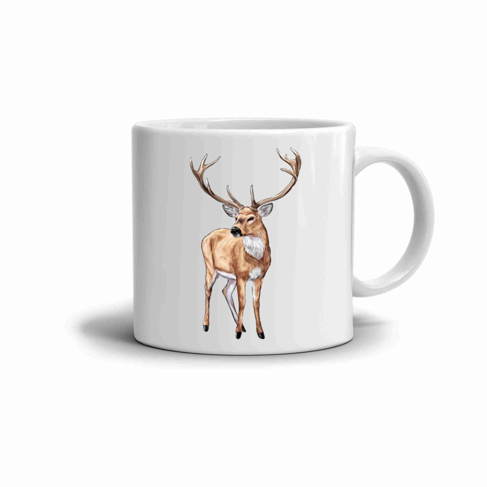 Biely keramický hrnček 330ml s obrázkom - jeleň