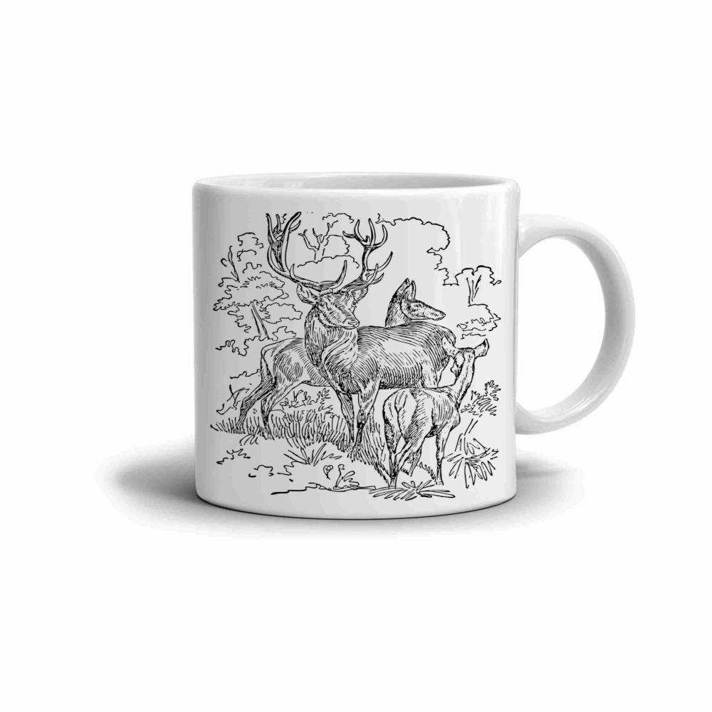 Biely keramický hrnček 330ml s obrázkom - jelenie rodina