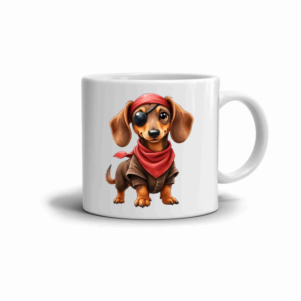 Biely keramický hrnček 330ml s obrázkom - jazvečík pirát