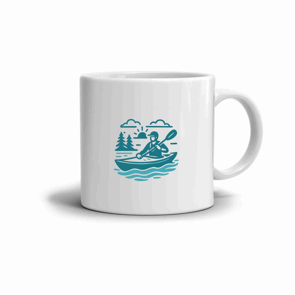 Biely keramický hrnček 330ml s obrázkom - kajak