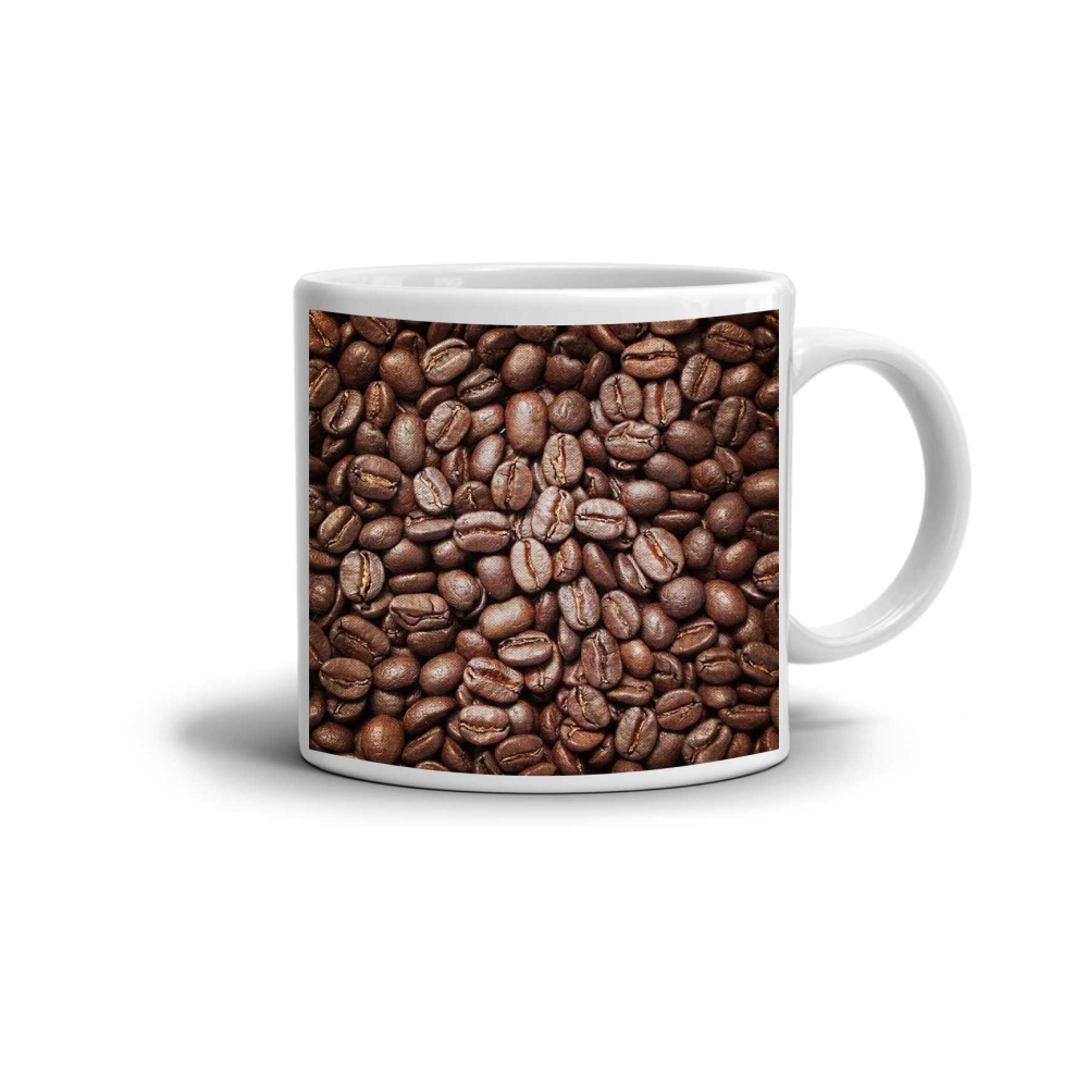 Biely keramický hrnček 330ml s obrázkom - kávové zrná