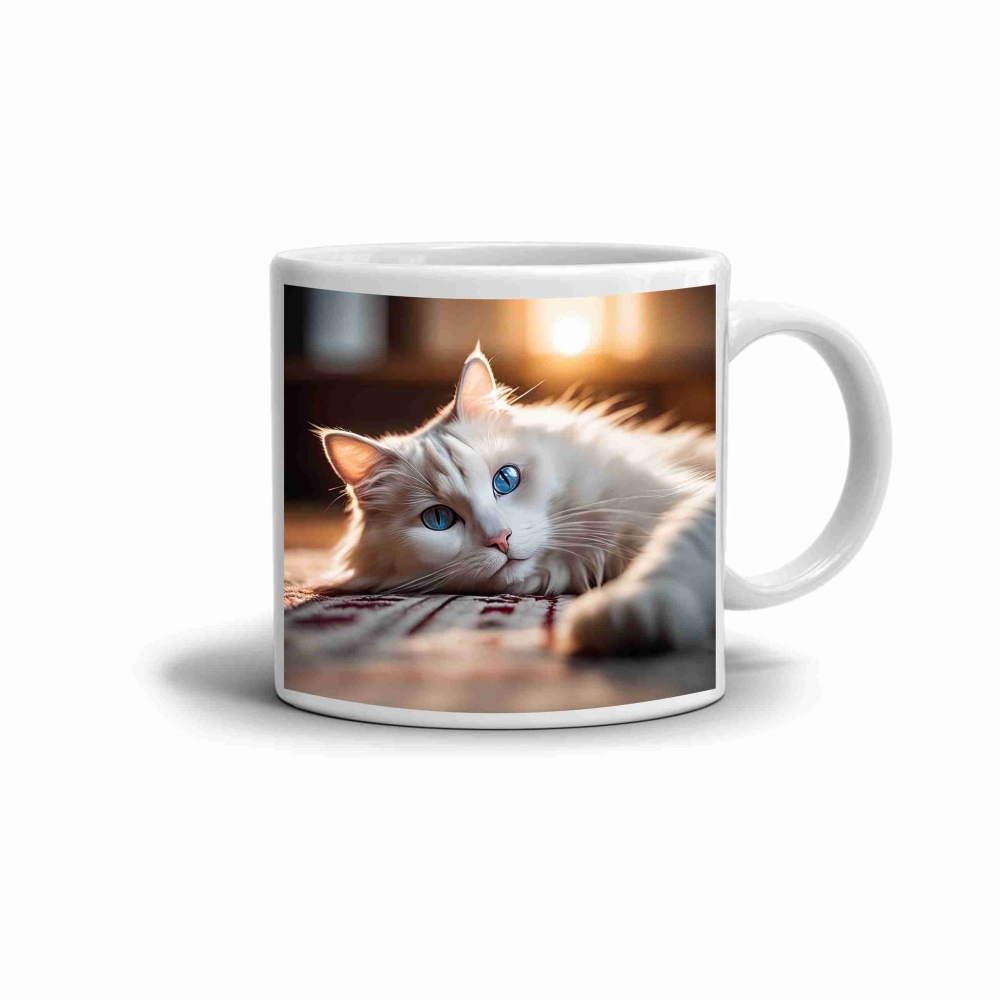 Biely keramický hrnček 330ml s obrázkom - pokojný ragdoll