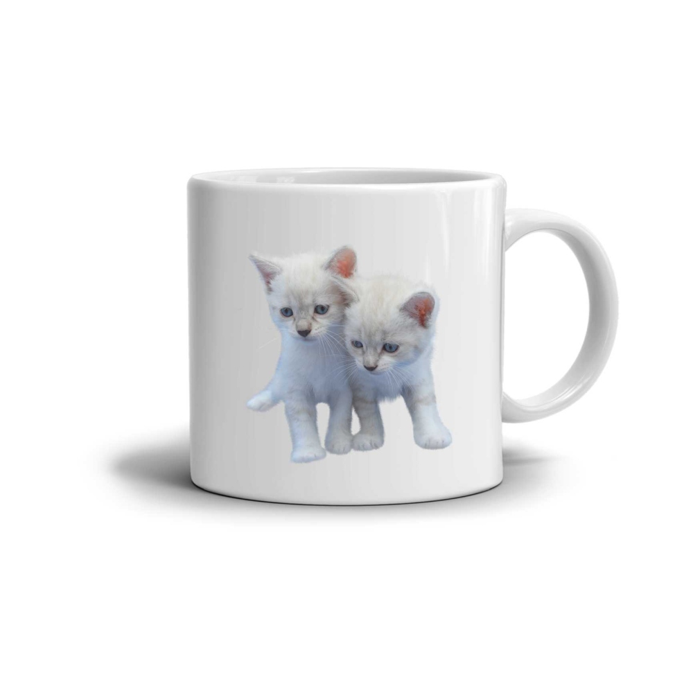 Biely keramický hrnček 330ml s obrázkom - mačiatka