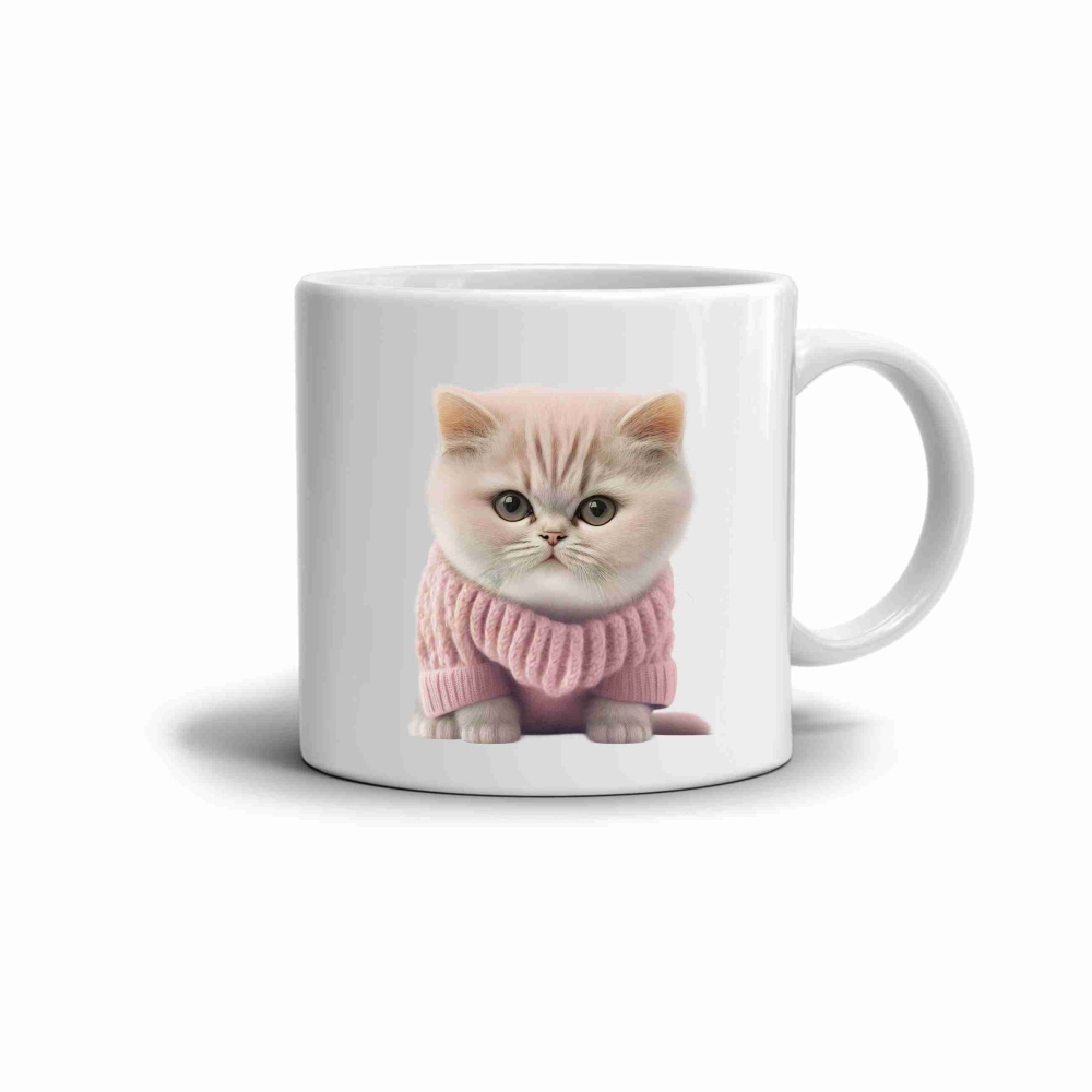 Biely keramický hrnček 330ml s obrázkom - mačiatko vo svetri