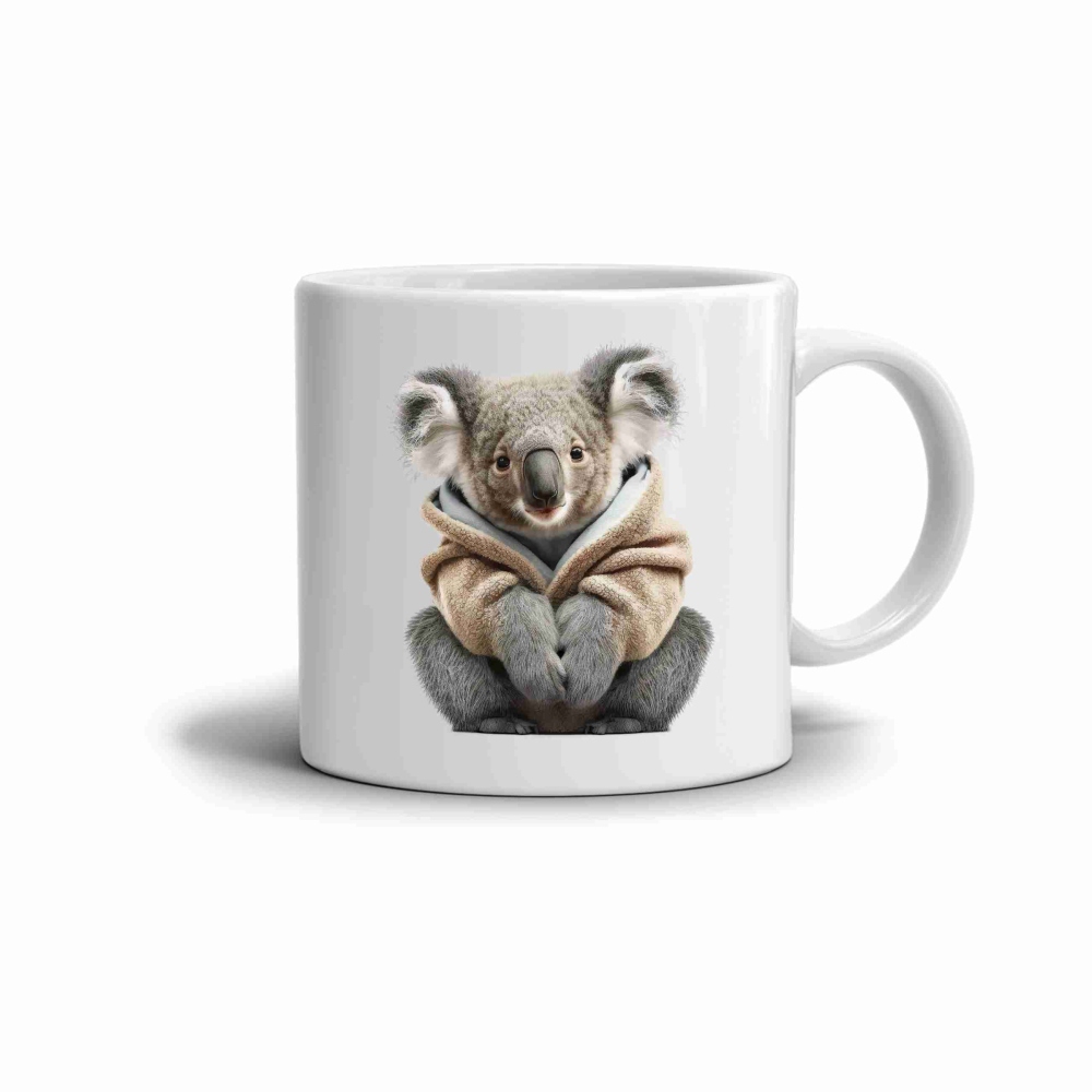 Biely keramický hrnček 330ml s obrázkom - koala v mikine