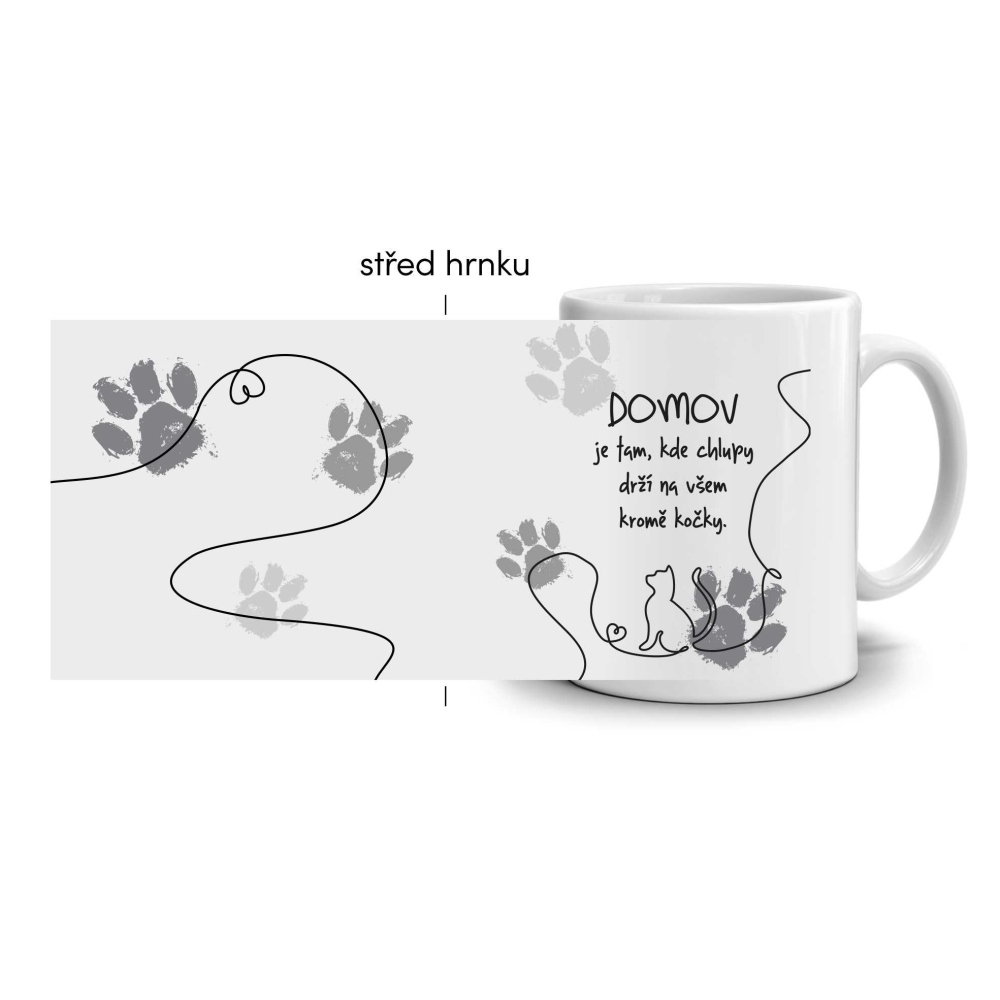 Biely keramický hrnček 330ml s obrázkom - mačka domov (svetlý motív)