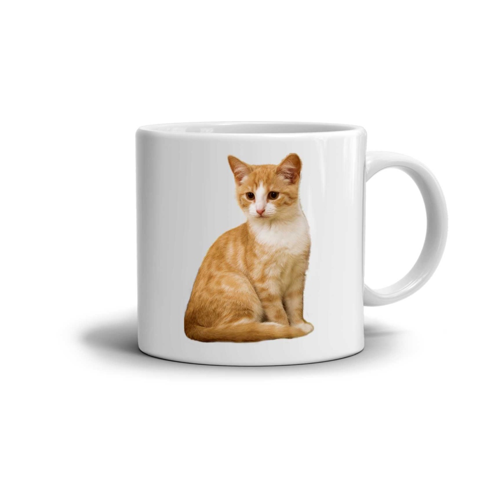 Biely keramický hrnček 330ml s obrázkom - mačka