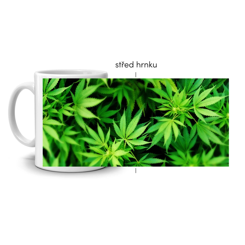 Biely keramický hrnček 330ml s obrázkom - konope