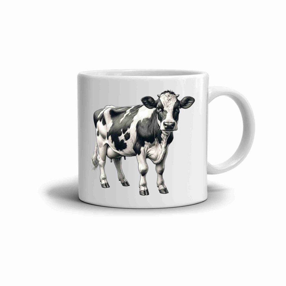 Biely keramický hrnček 330ml s obrázkom - krava