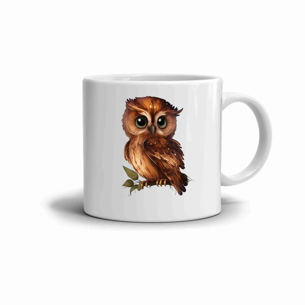 Biely keramický hrnček 330ml s obrázkom - kreslená sova