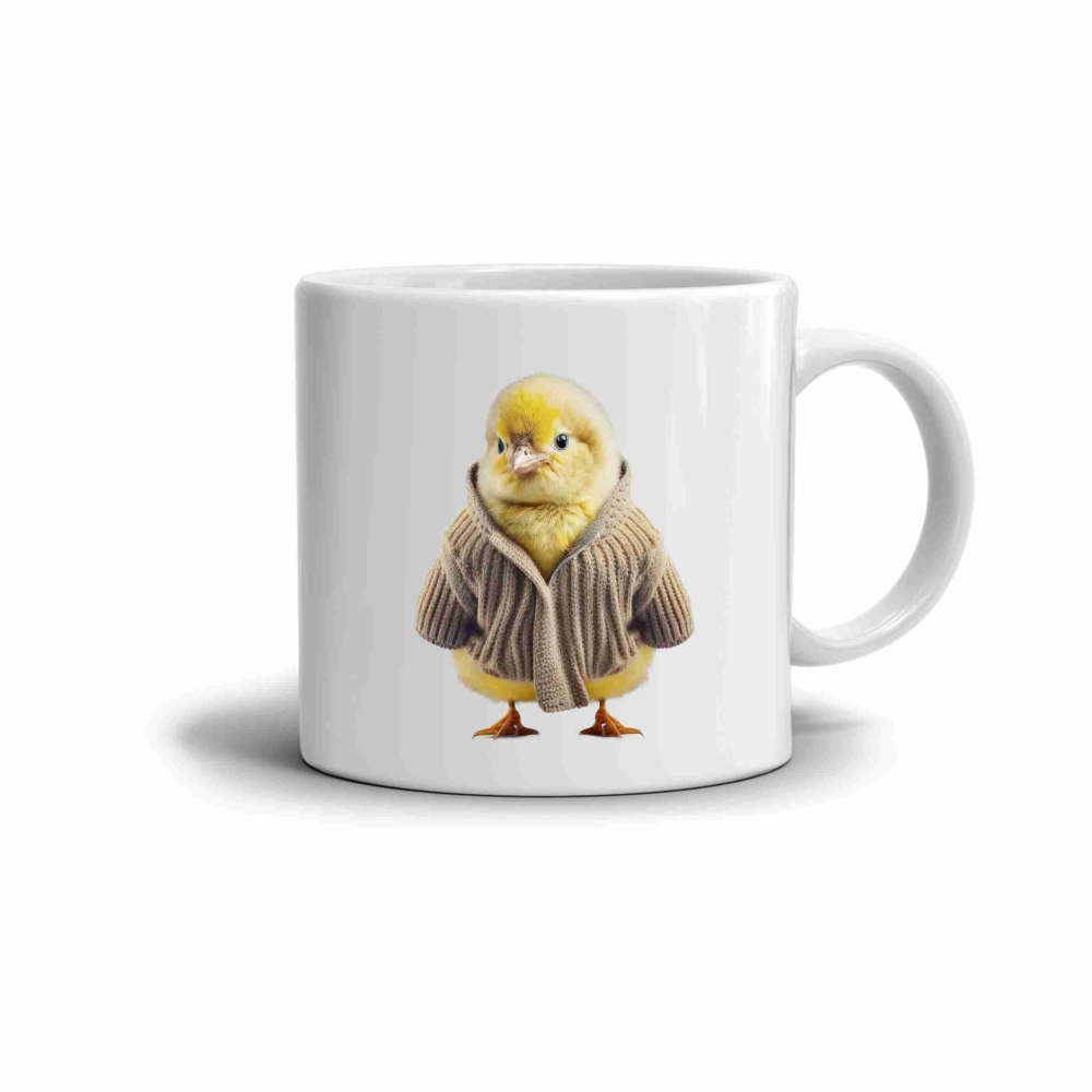 Biely keramický hrnček 330ml s obrázkom - kura vo svetri