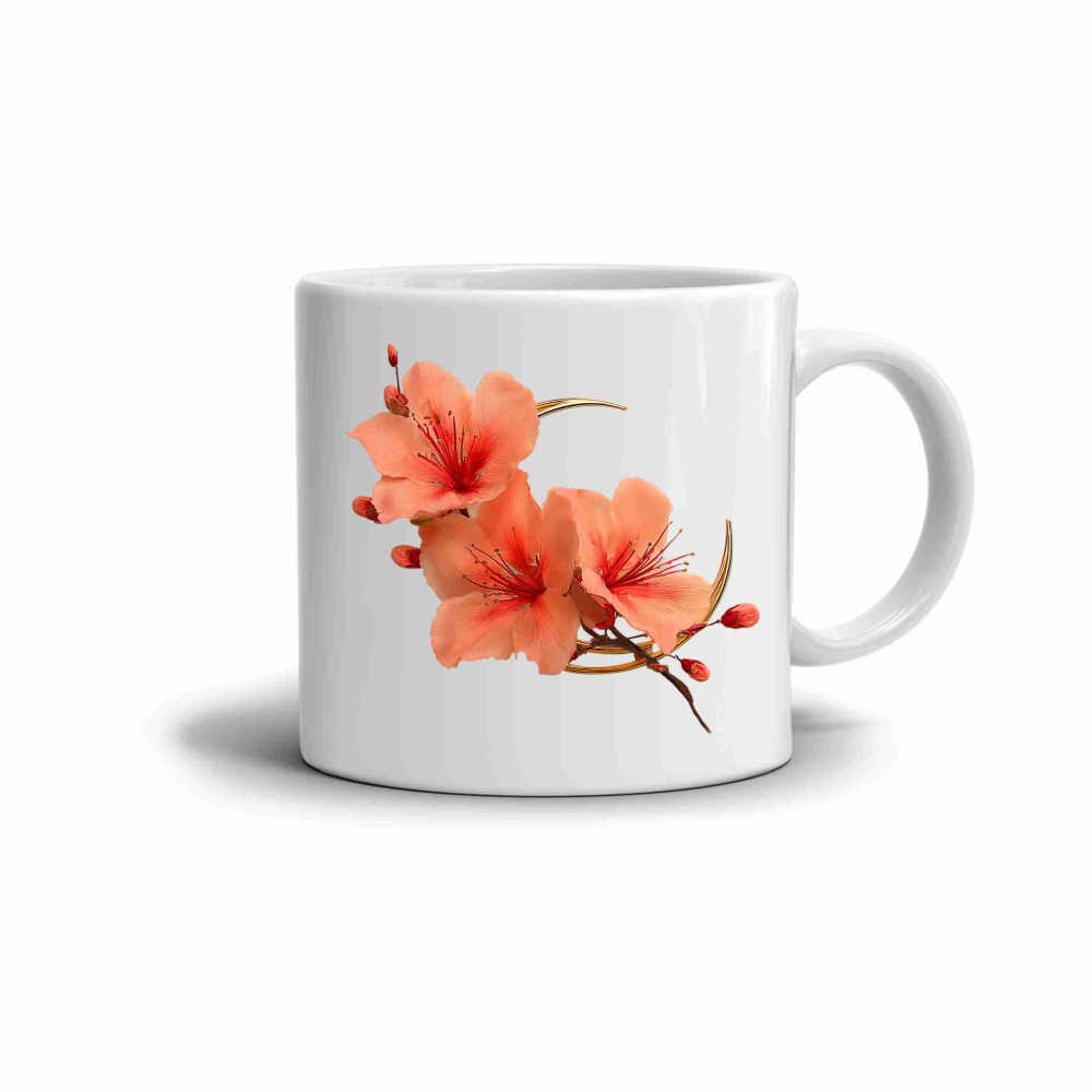 Biely keramický hrnček 330ml s obrázkom - kvet broskyne