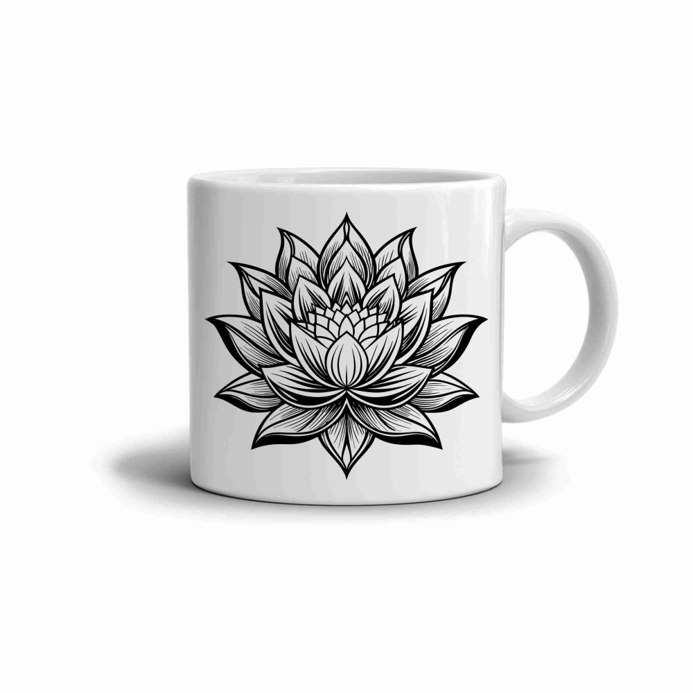 Biely keramický hrnček 330ml s obrázkom - kvet lotosu