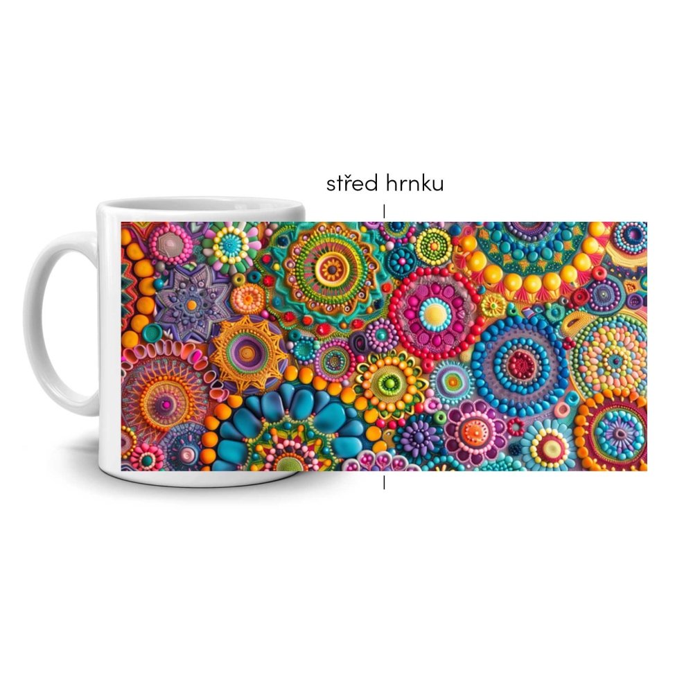 Biely keramický hrnček 330ml s obrázkom - kvetinová mozaika