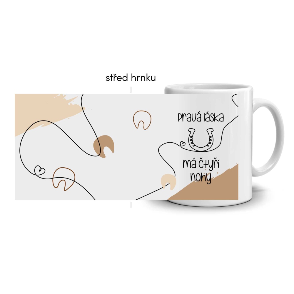 Biely keramický hrnček 330ml s obrázkom - láska má štyri nohy (svetlý motív)