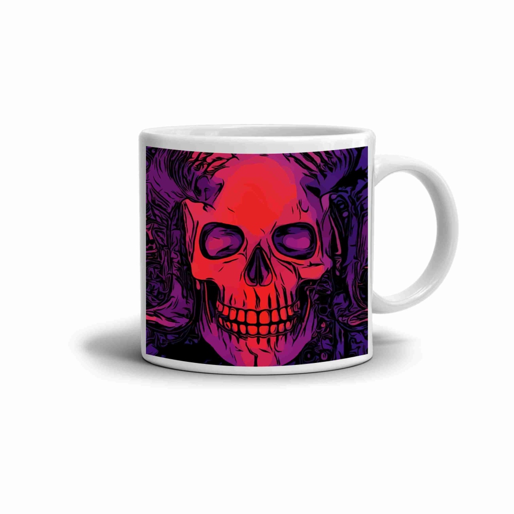 Biely keramický hrnček 330ml s obrázkom - lebka