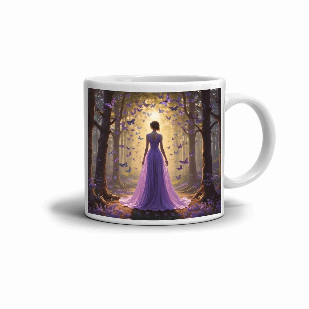 Biely keramický hrnček 330ml s obrázkom - lesná princezná