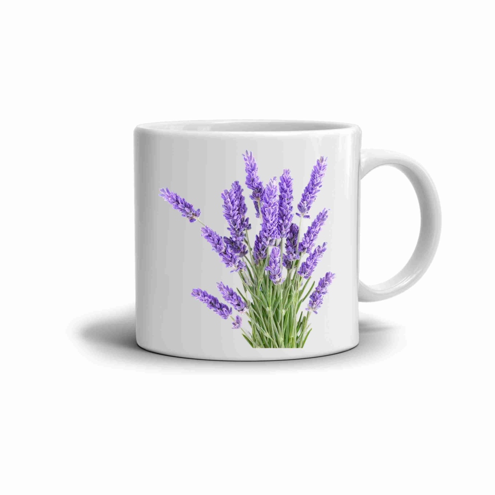 Biely keramický hrnček 330ml s obrázkom - levanduľa