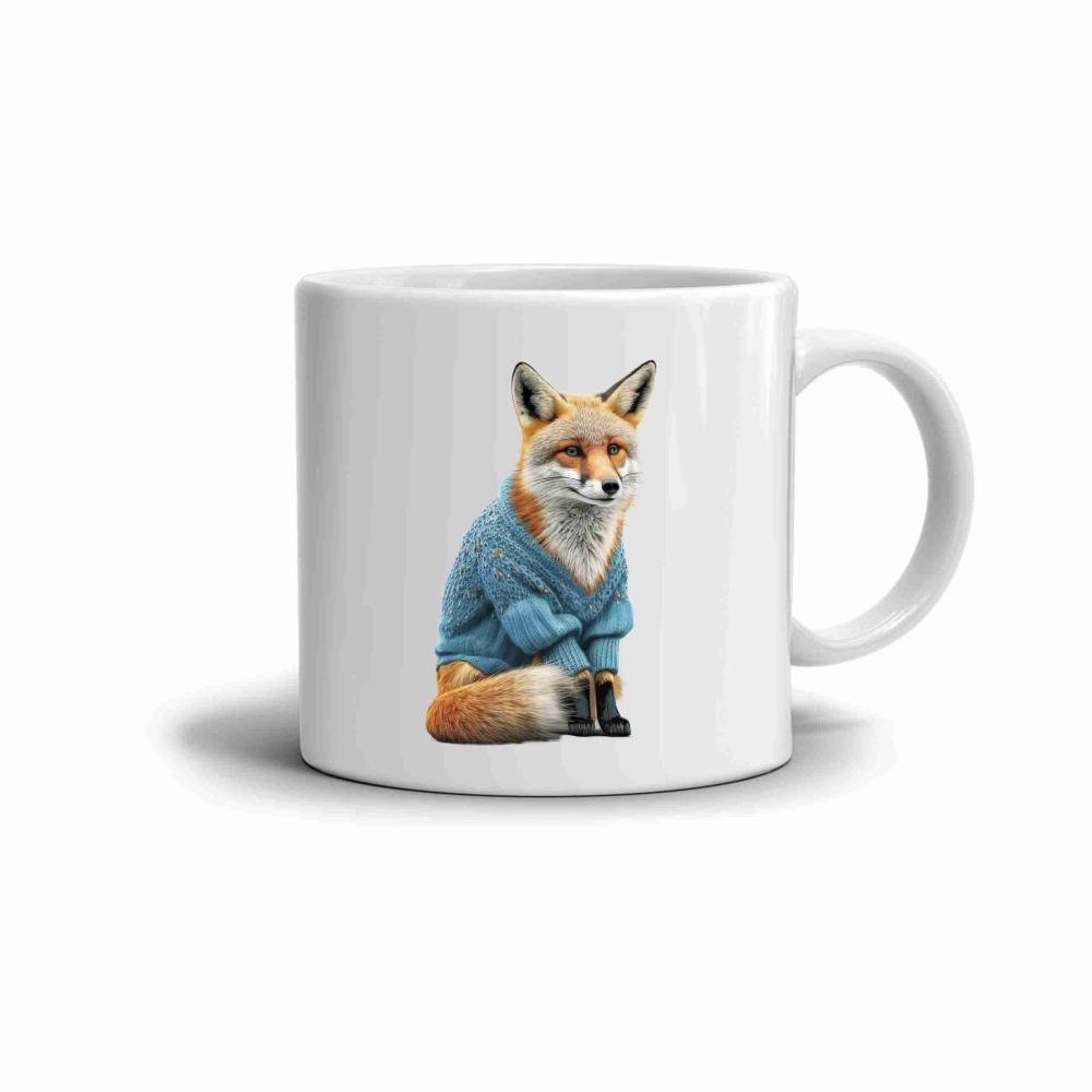 Biely keramický hrnček 330ml s obrázkom - lišiak vo svetri