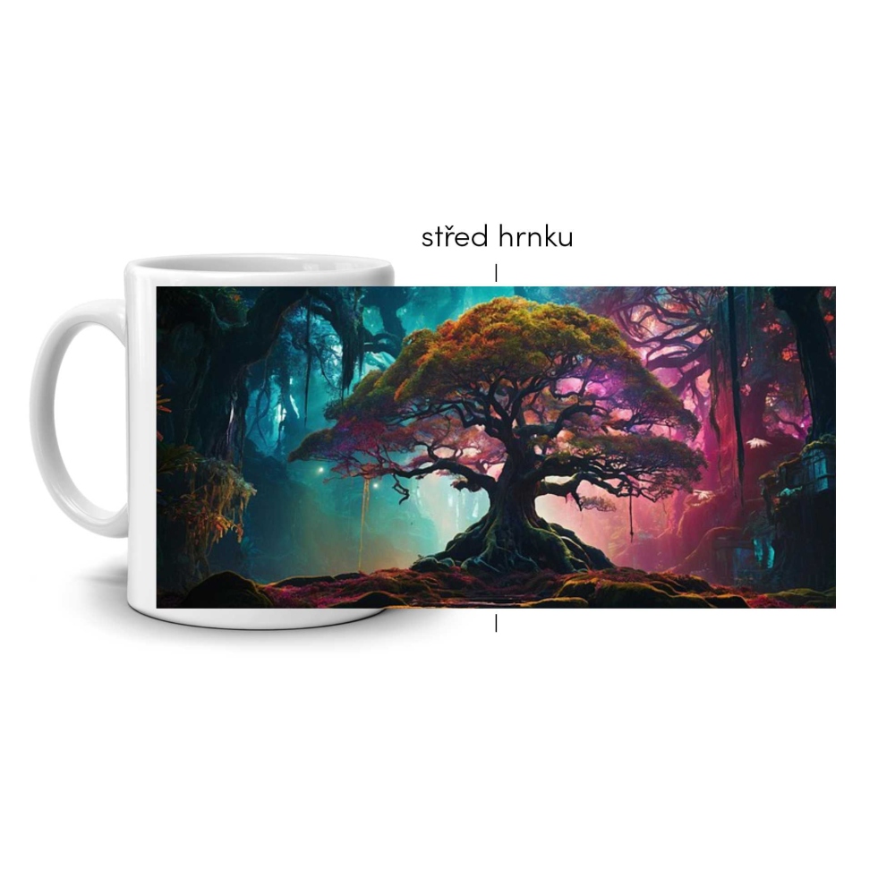 Biely keramický hrnček 330ml s obrázkom - magický strom