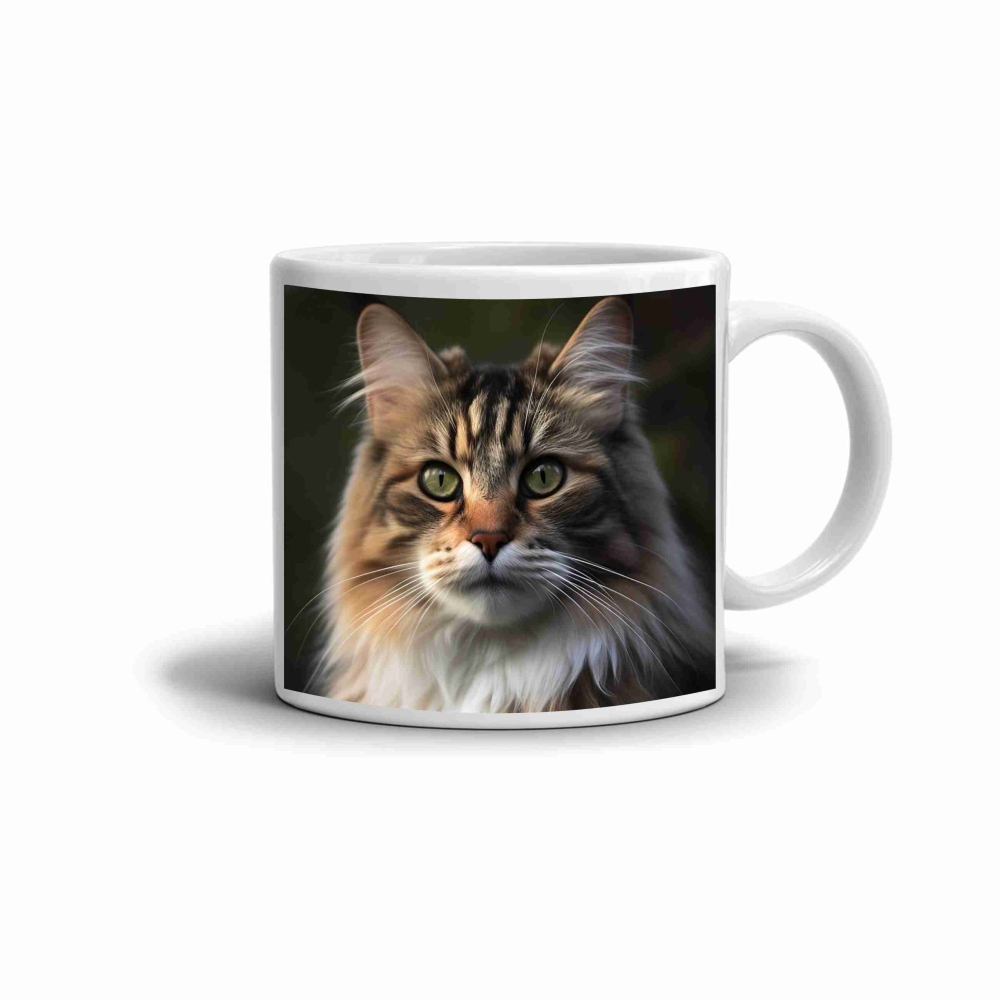 Biely keramický hrnček 330ml s obrázkom - mainská mývalia mačka