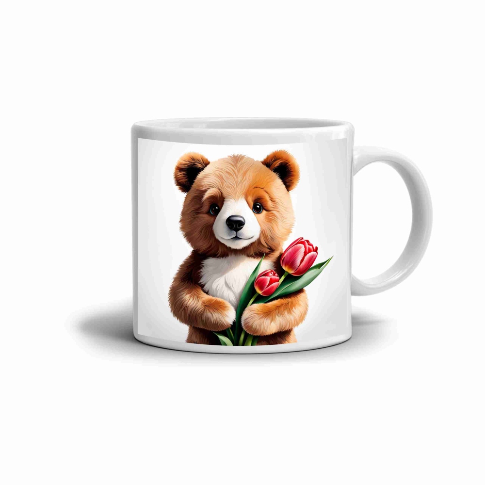 Biely keramický hrnček 330ml s obrázkom - medvedík pre radosť