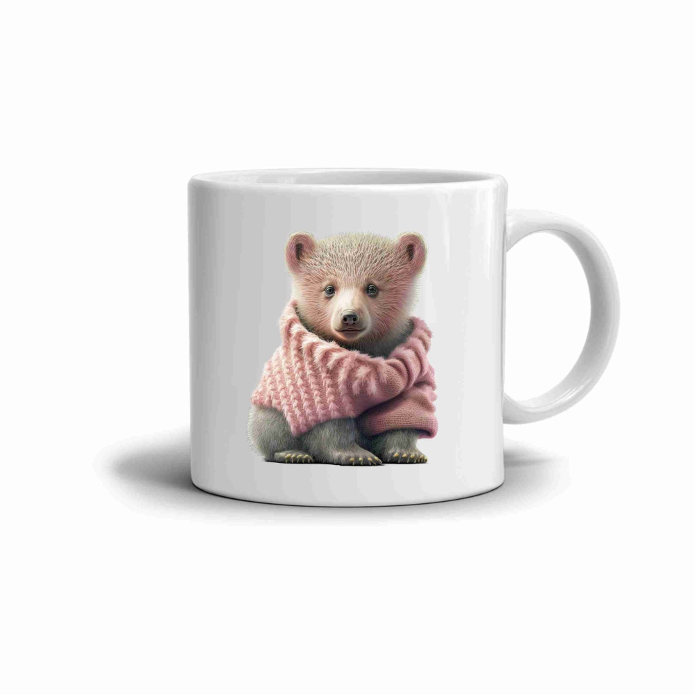 Biely keramický hrnček 330ml s obrázkom - medvedík vo svetri