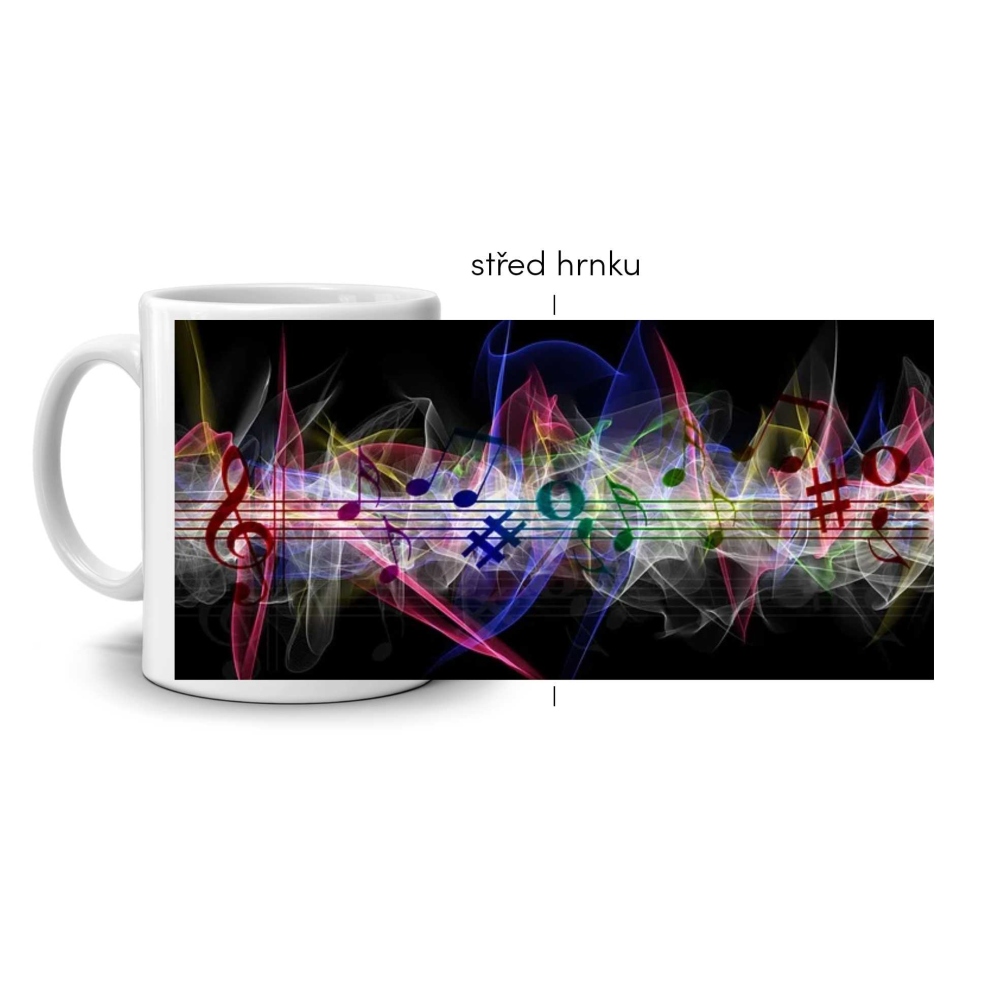 Biely keramický hrnček 330ml s obrázkom - melódia farieb