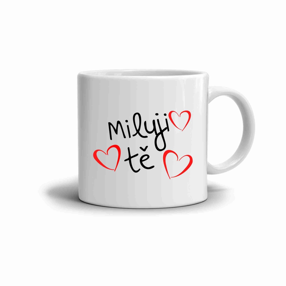 Biely keramický hrnček 330ml s obrázkom - milujem ťa