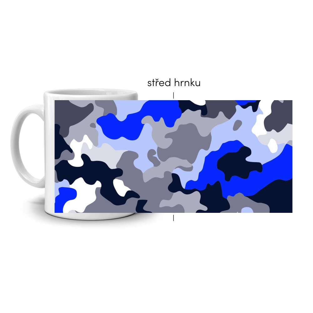 Biely keramický hrnček 330ml s obrázkom - modré camo