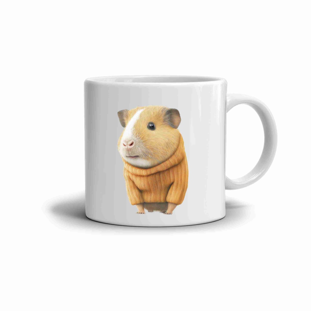 Biely keramický hrnček 330ml s obrázkom - morča vo svetri