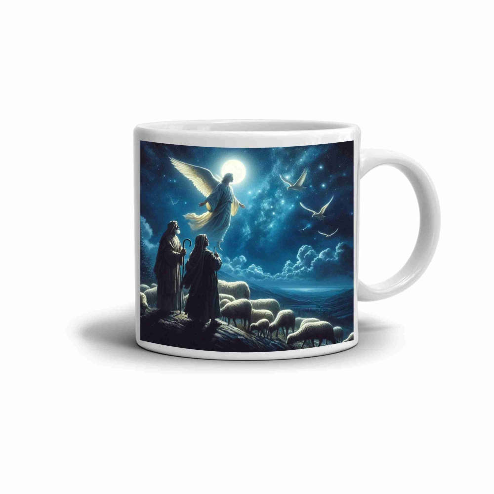 Biely keramický hrnček 330ml s obrázkom - nebeské posolstvo